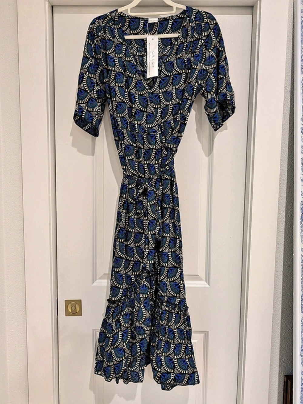 Silk & Salt Geometric Maxi Dress in Blue & Black Size Medium NWT
